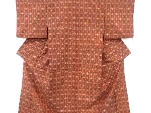 アンティーク　縞に絣柄織り出し手織り紬着物